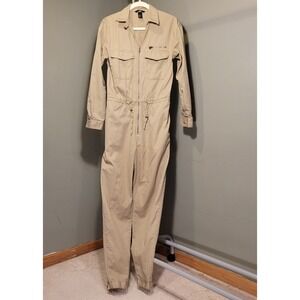 H&M Utility Boiler Jumpsuit 100% Cotton Long Sleeves, Women's Size 4, Tan